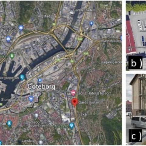 Images showing the location of the rain garden in the city, the adjecent buildings and highway.