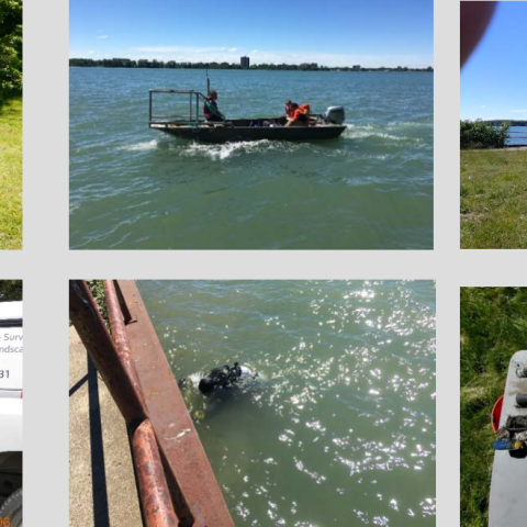 A set of pictures of a number of engineering and ecological assessments carried out at the upper Detroit riverfront parks.