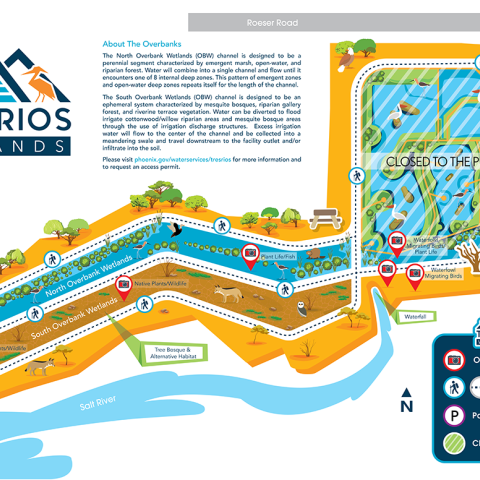 A descriptive map of the accessible pedestrian areas at the Tres Rios Wetland 