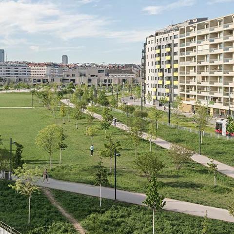 View on the Helmut Zilk park in Vienna