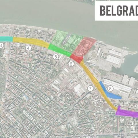 Plan of the project's 10 sections, each under a different theme and corresponding amenities