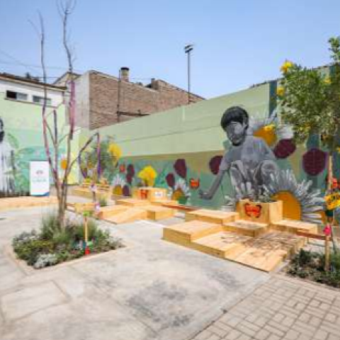 View of the mural and plants planted in the Teniente Paiva passage.