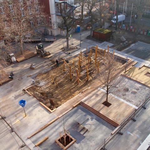 View on to the newly designed schoolyard