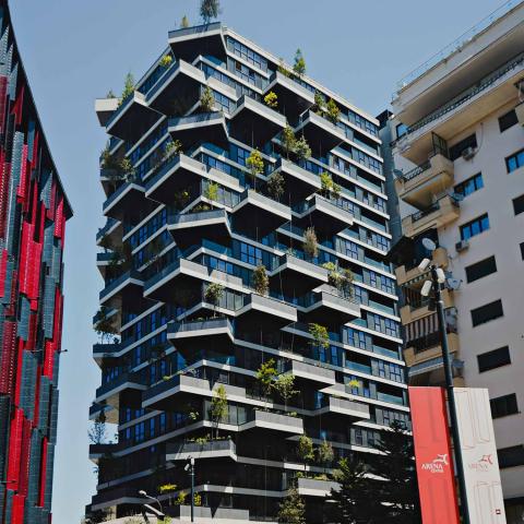 The newly finished vertical forest building in Tirana