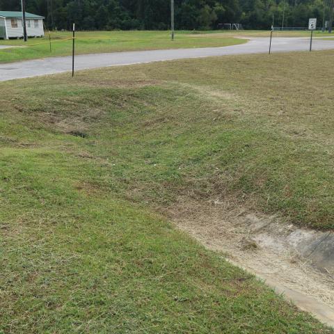 This photo shows the ditch before construction green stormwater at Lucille Zirlott Park