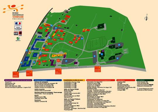 Map showing buildings on a green area
