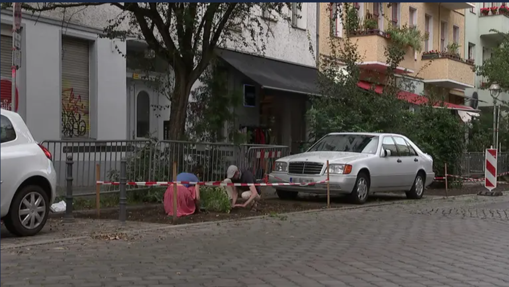 Two residents start planting on former car spot