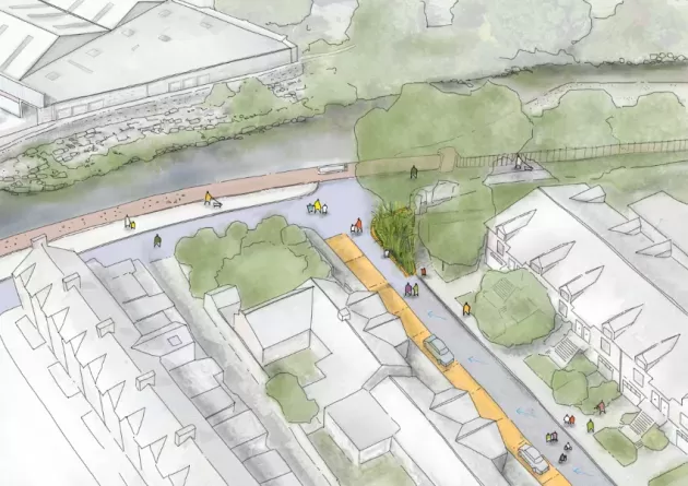 Sketch of the proposed rainscapes project at Herbert Cottages 